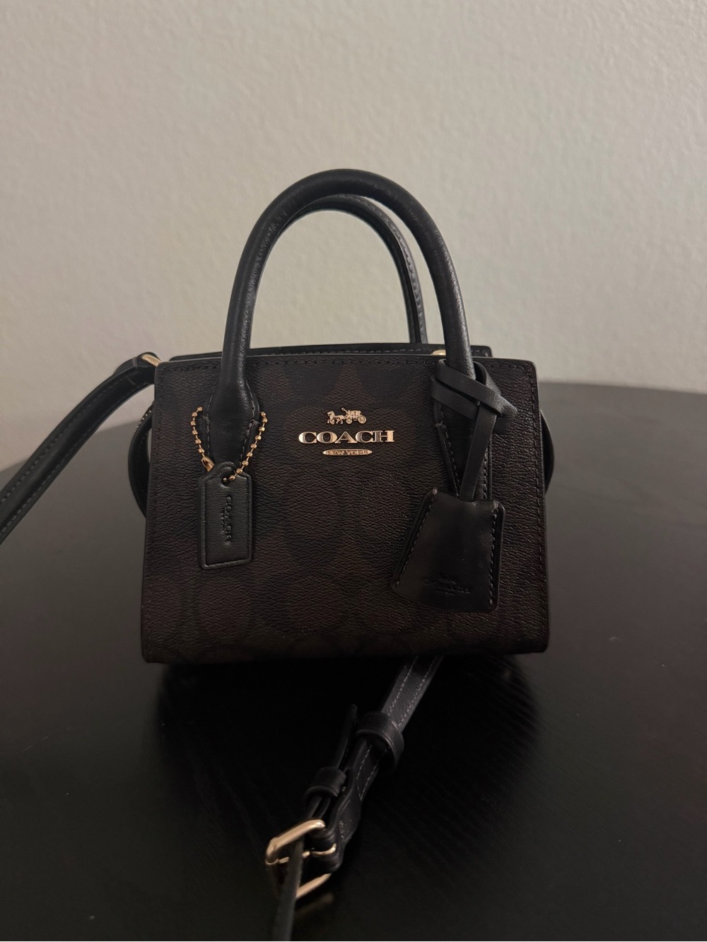 Coach Mini Satchel in Brown and Black with Gold Hardware